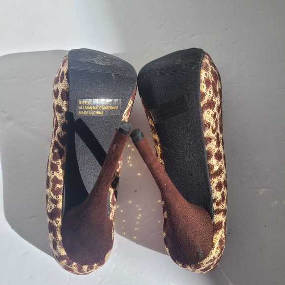diva lounge women leopard peep toe heels,size 6 - Picture 5 of 13